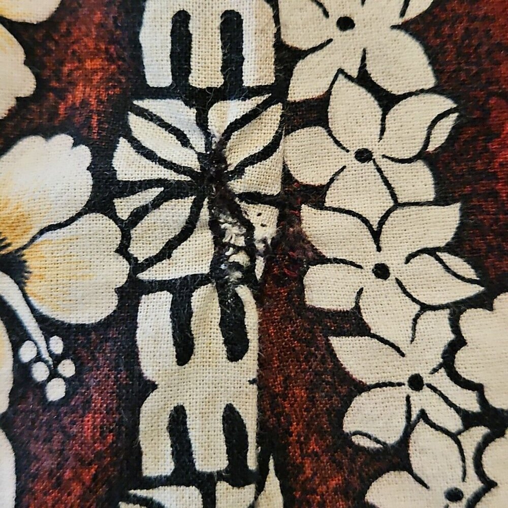 Hawaiian Flavor Tapa Cloth Print Dress M Brown Handmade Sleeveless Cotton Floral - Picture 14 of 16